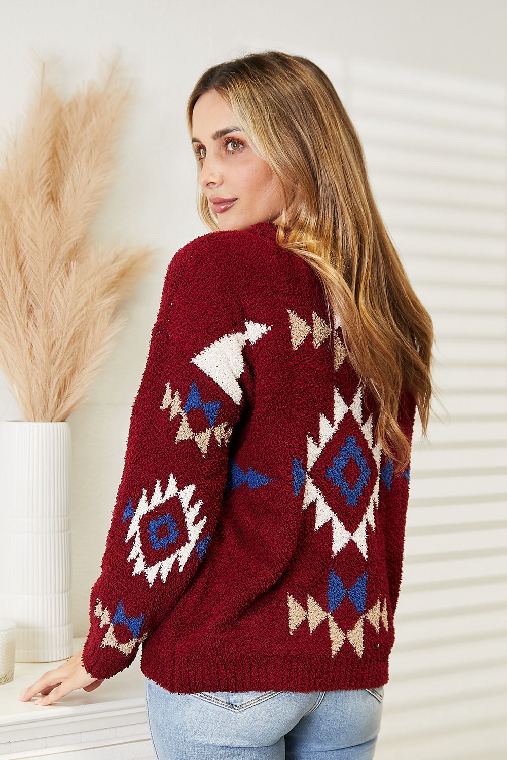 HEYSON Full Size Aztec Soft Fuzzy Sweater - nailedmoms