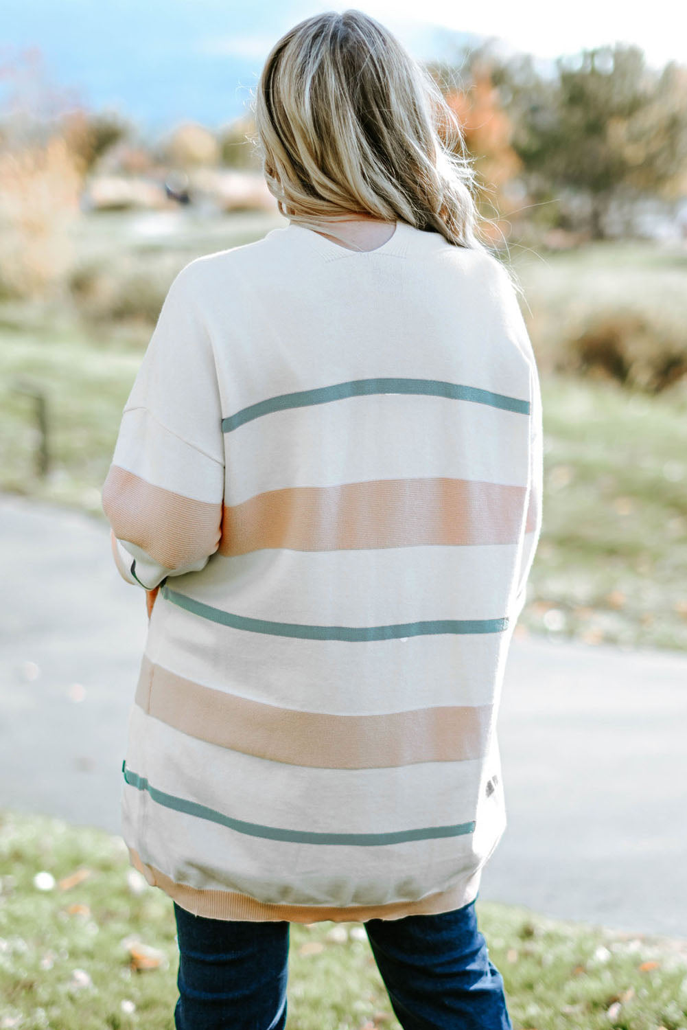 Plus Size Striped Open Front Cardigan - nailedmoms