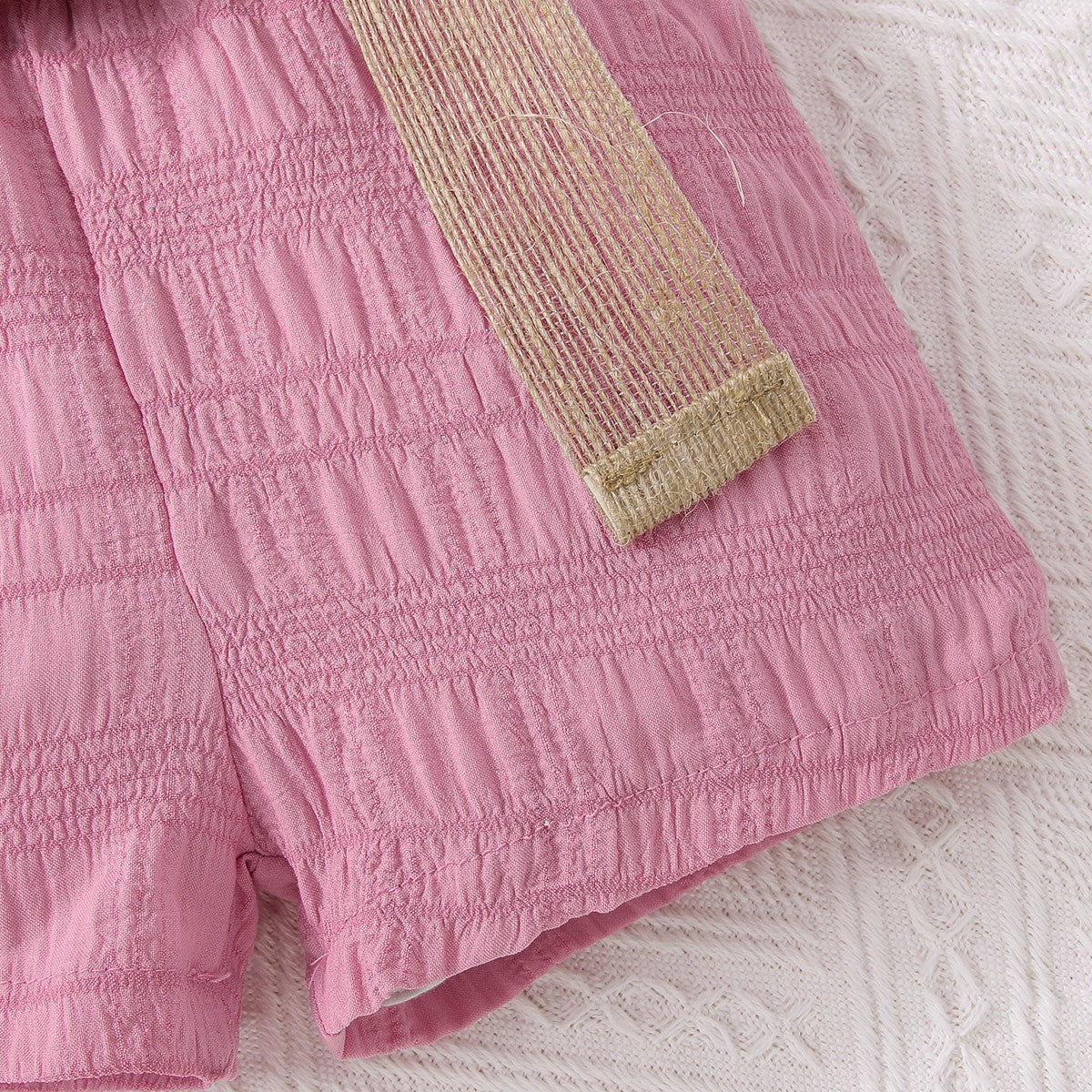 Kids Textured Bow Detail Top and Belted Shorts Set - nailedmoms