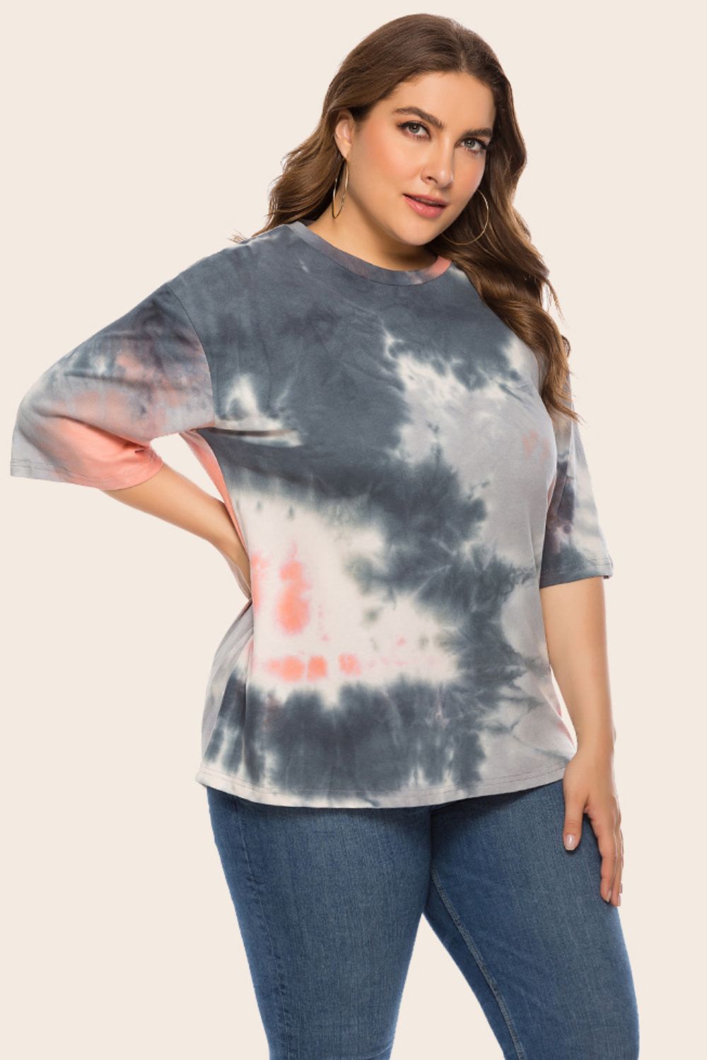 Plus Size Tie-Dye Half Sleeve Tee Shirt - nailedmoms