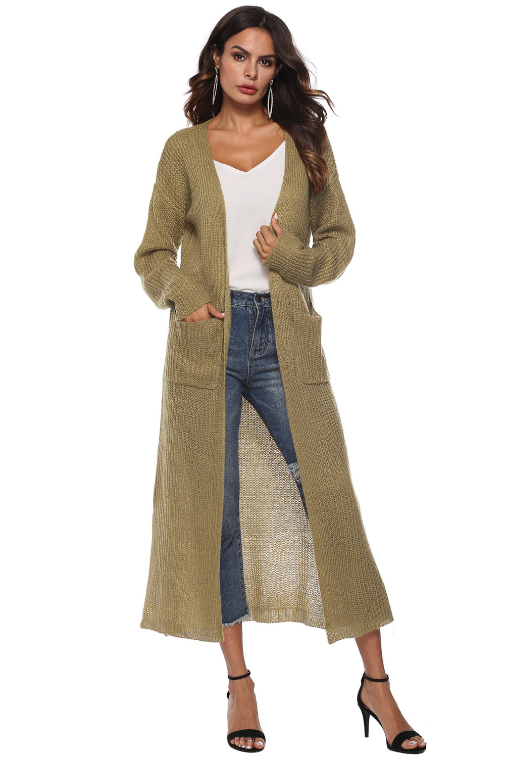 Long Sleeve Open Front Buttoned Cardigan - nailedmoms