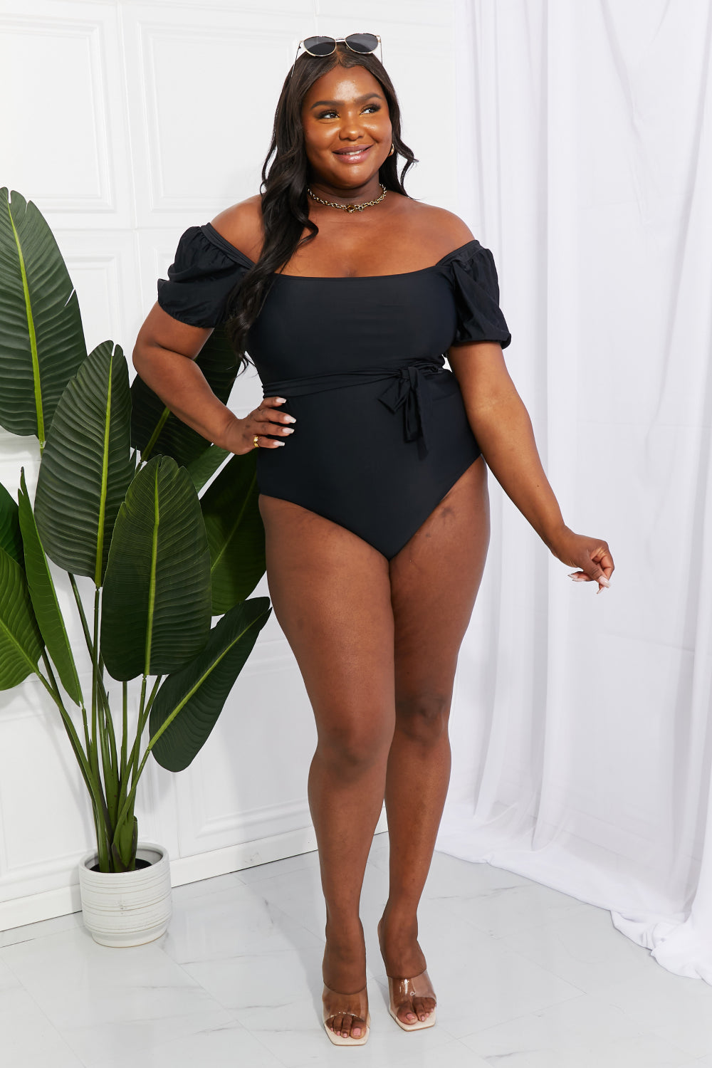 Marina West Swim Salty Air Puff Sleeve One-Piece in Black - nailedmoms
