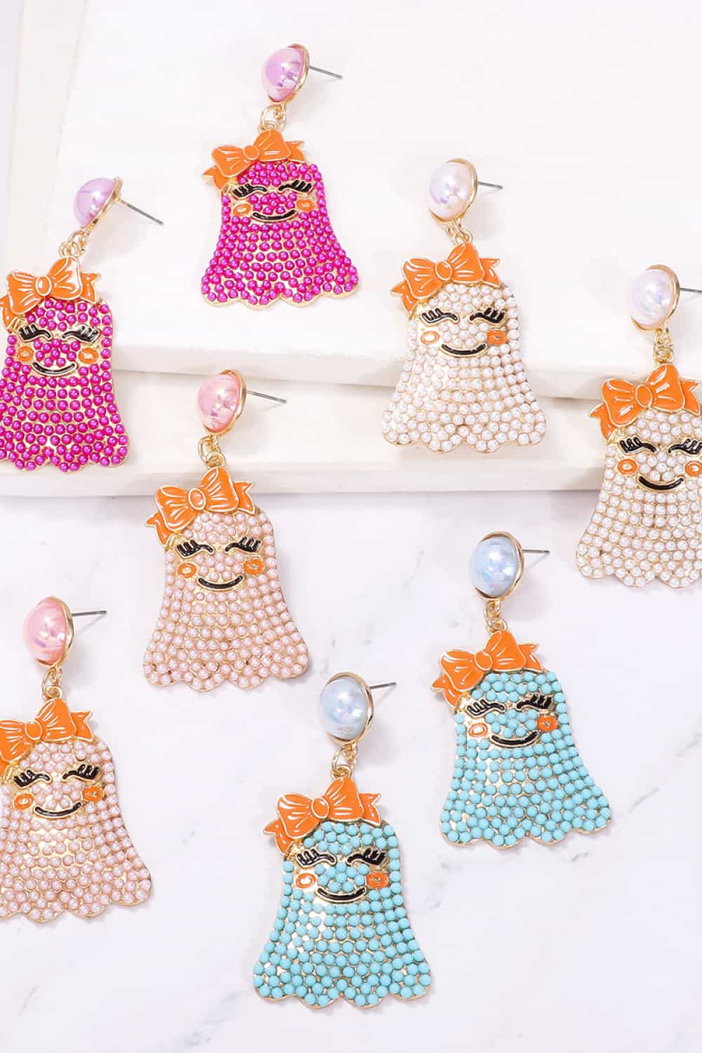 Smiling Ghost Shape Synthetic Pearl Earrings - nailedmoms