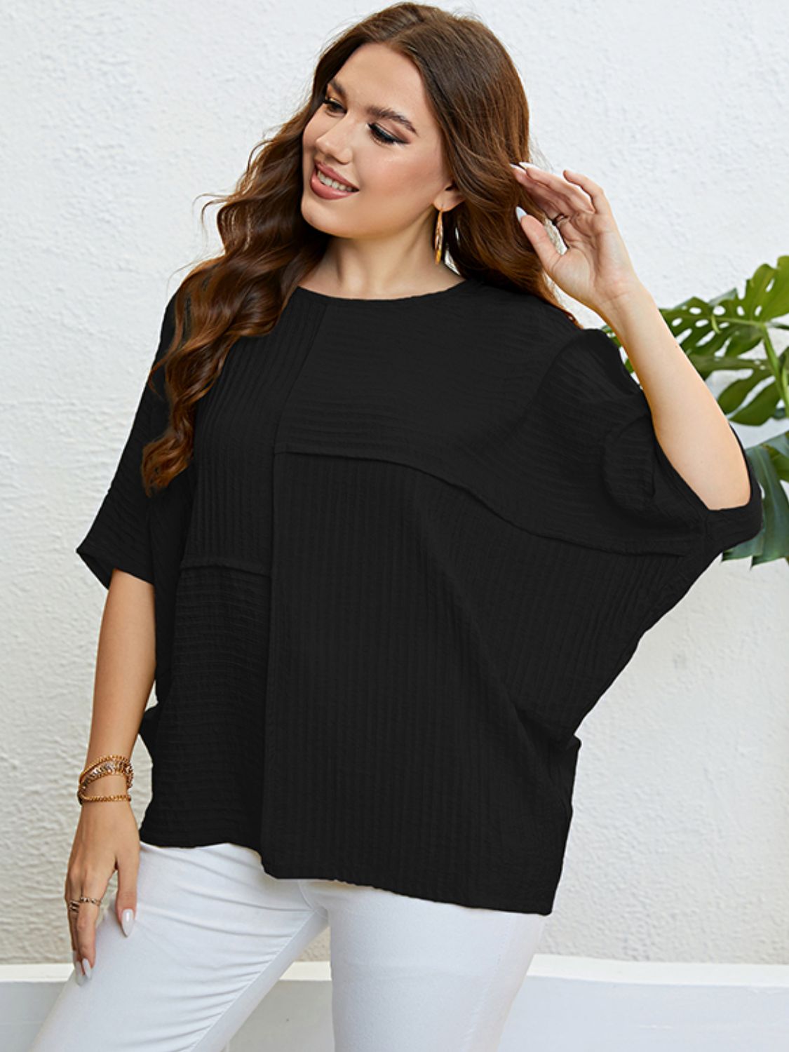 Plus Size Seam Detail Half Sleeve Top - nailedmoms