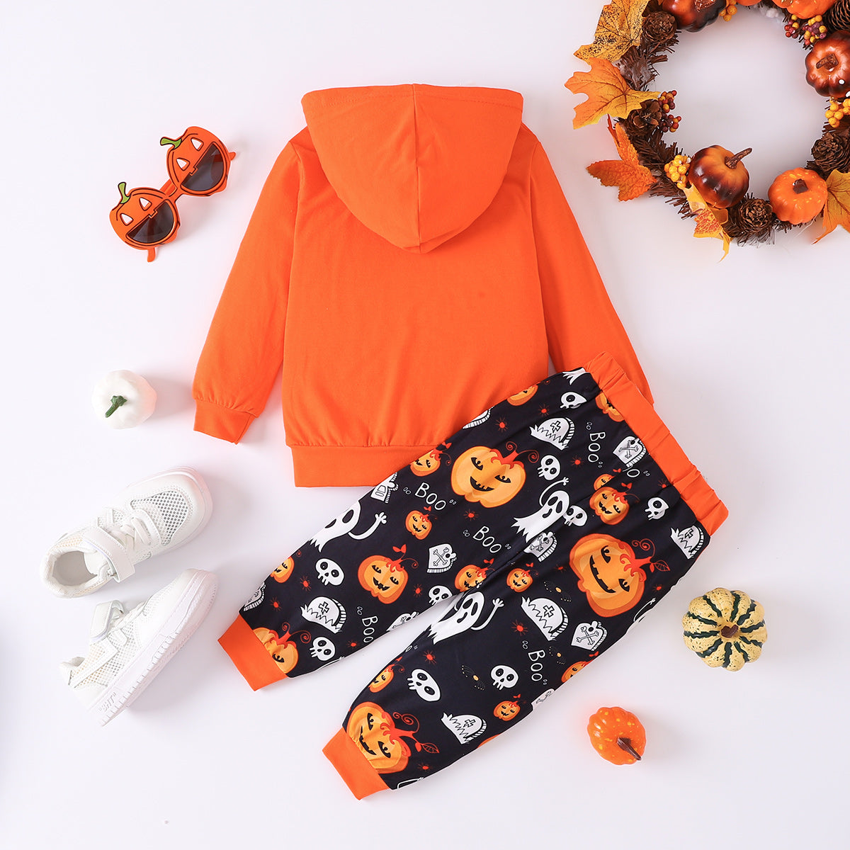 BOO Graphic Long Sleeve Hoodie and Printed Pants Set - nailedmoms
