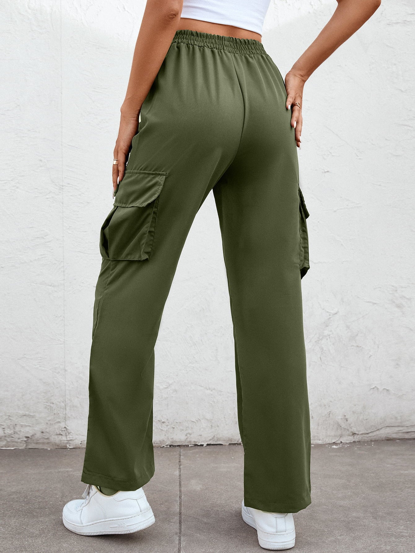 Elastic Waist Straight Leg Cargo Pants - nailedmoms