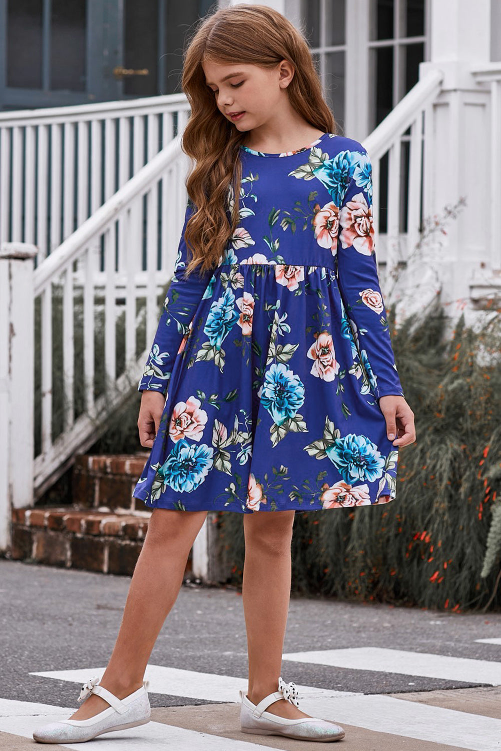 Girls Floral Long Sleeve Dress with Pockets - nailedmoms