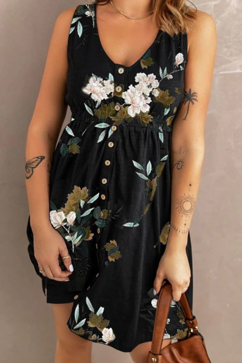 Double Take Printed Scoop Neck Sleeveless Buttoned Magic Dress with Pockets - nailedmoms