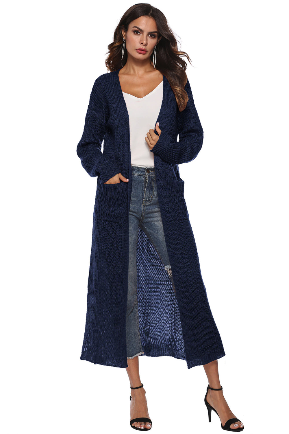 Long Sleeve Open Front Buttoned Cardigan - nailedmoms