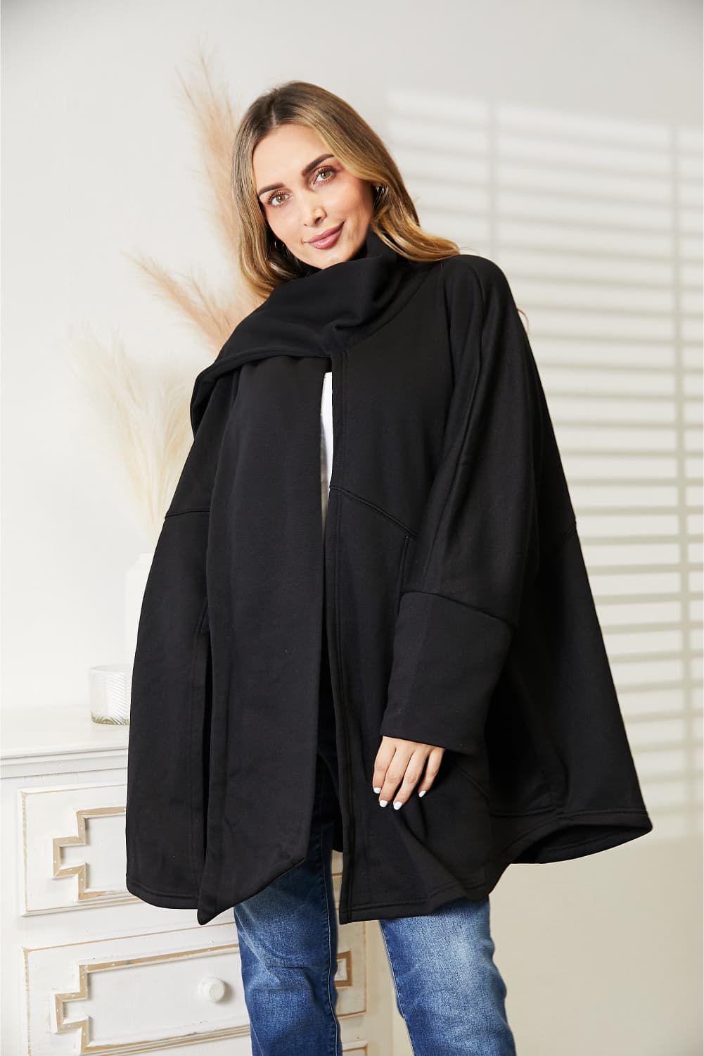 HEYSON Full Size Open Front Cardigan with Scarf Design - nailedmoms