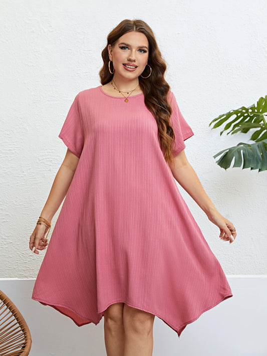 Plus Size Round Neck Handkerchief Hem Dress - nailedmoms