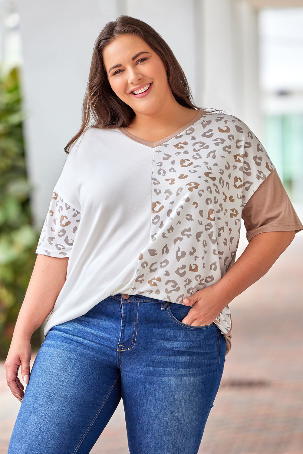 Plus Size Leopard V-Neck T-Shirt - nailedmoms