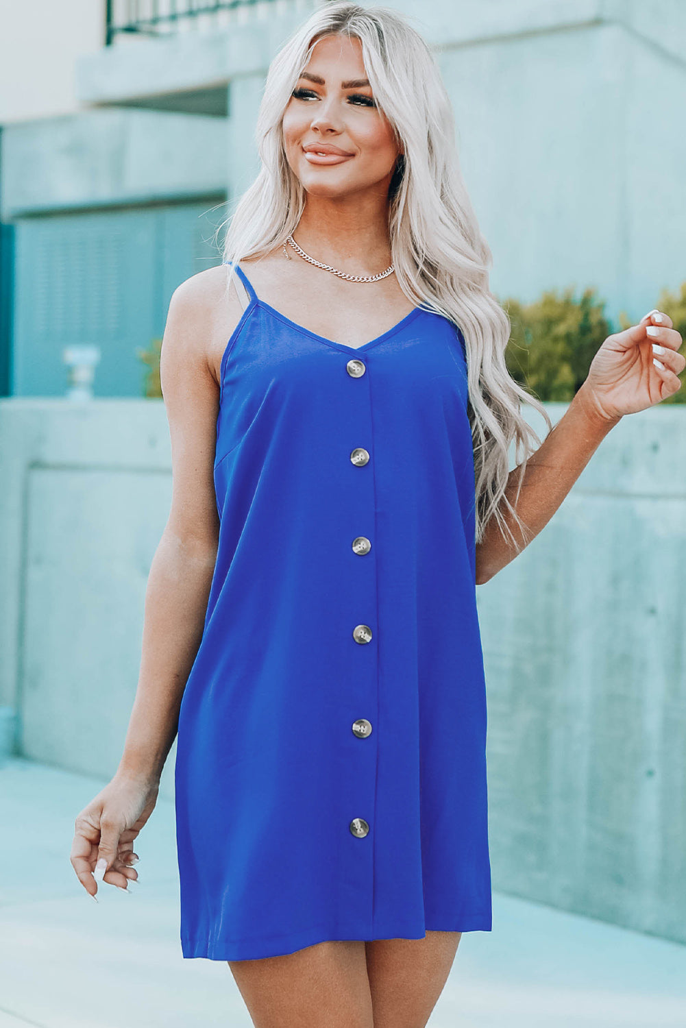 Buttoned Spaghetti Strap Dress - nailedmoms