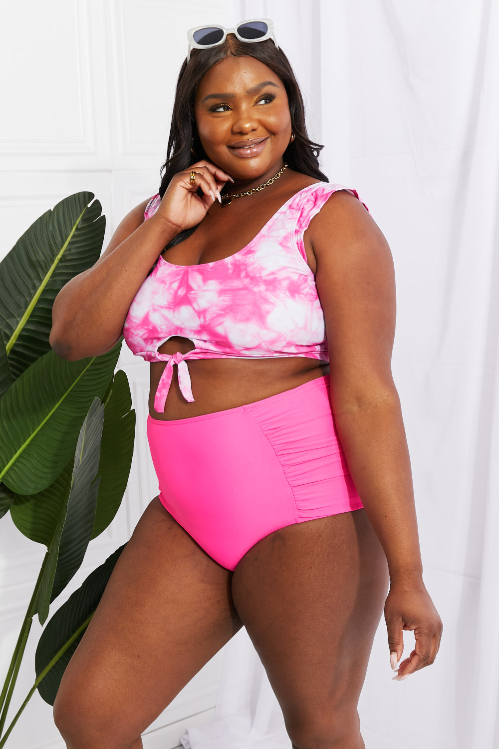 Marina West Swim Sanibel Crop Swim Top and Ruched Bottoms Set in Pink - nailedmoms