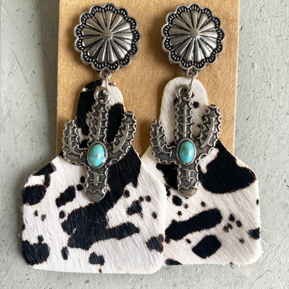 Turquoise Decor Cactus Alloy Earrings - nailedmoms