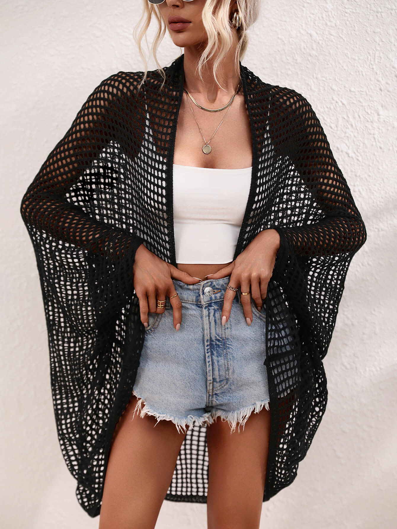 Openwork Open Front Longline Cover Up - nailedmoms