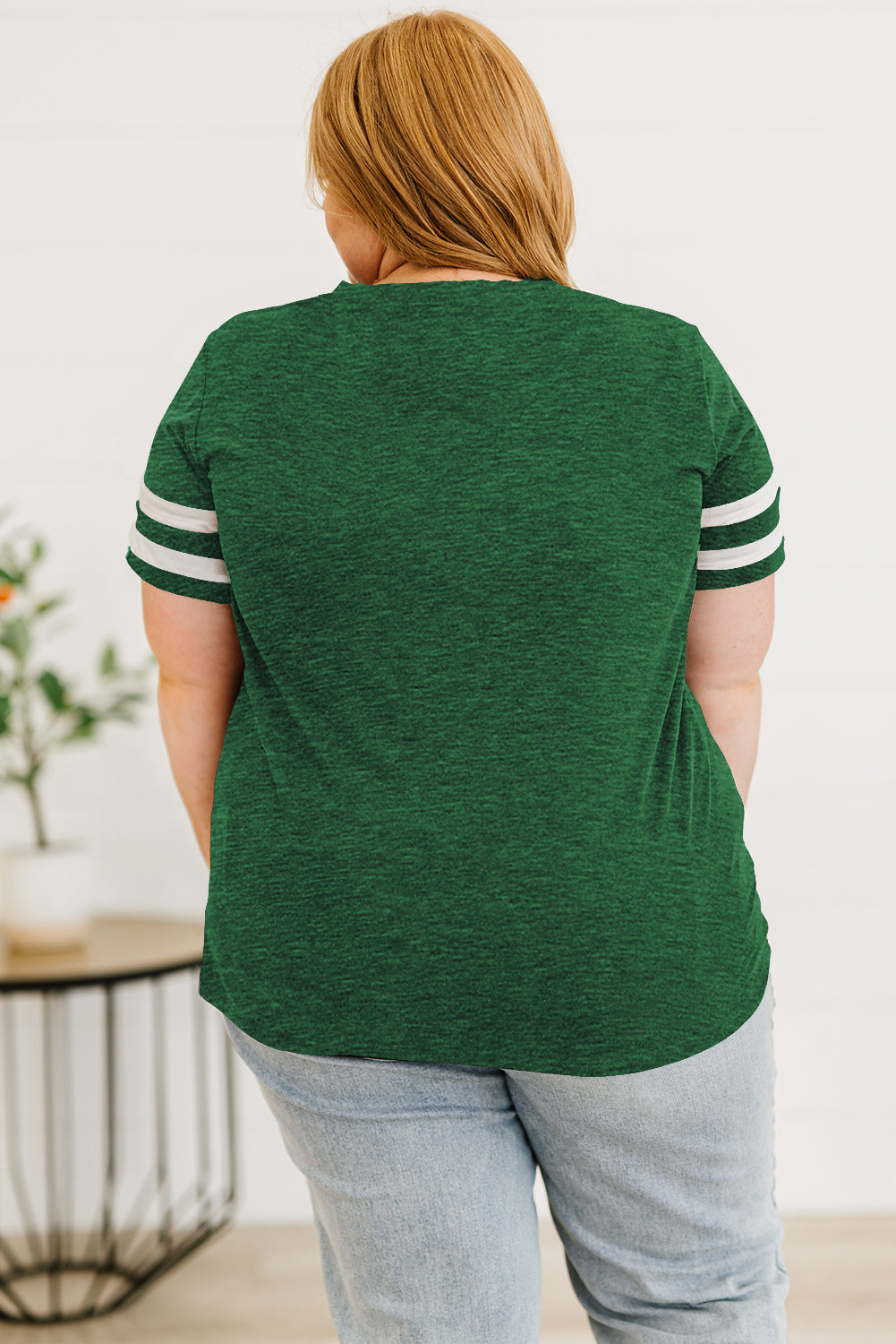 Plus Size Striped V-Neck Tee Shirt - nailedmoms