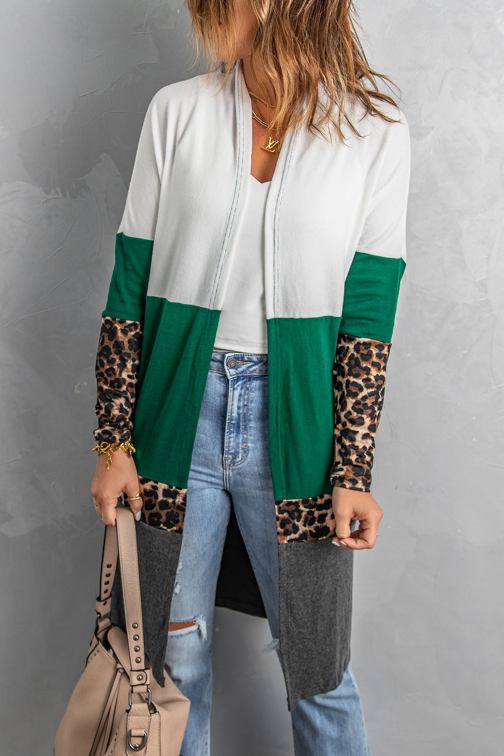 Leopard Color Block Open Front Longline Cardigan - nailedmoms