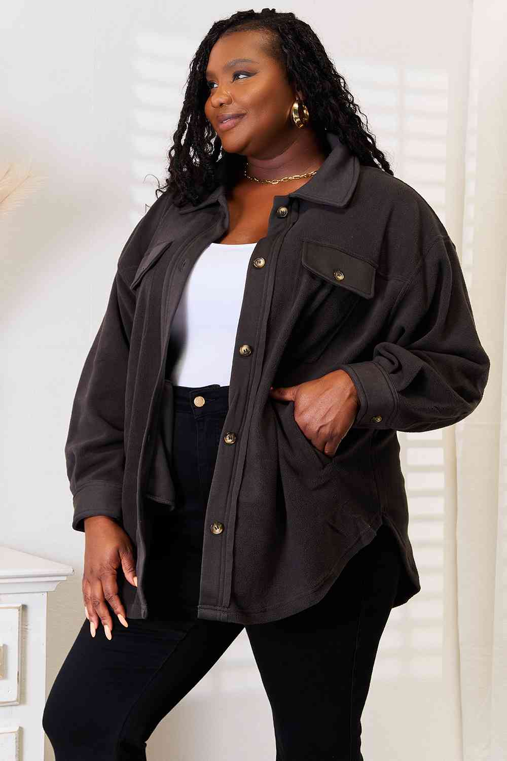 Heimish Cozy Girl Full Size Button Down Shacket - nailedmoms
