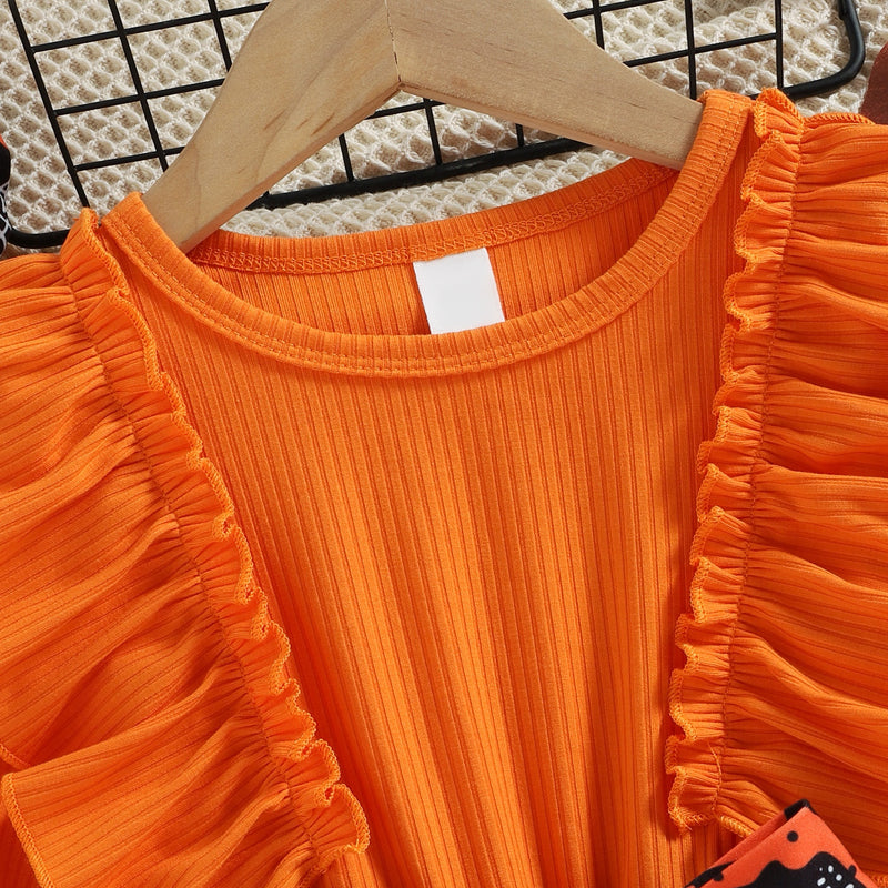 Round Neck Ruffle Trim Halloween Theme Dress - nailedmoms