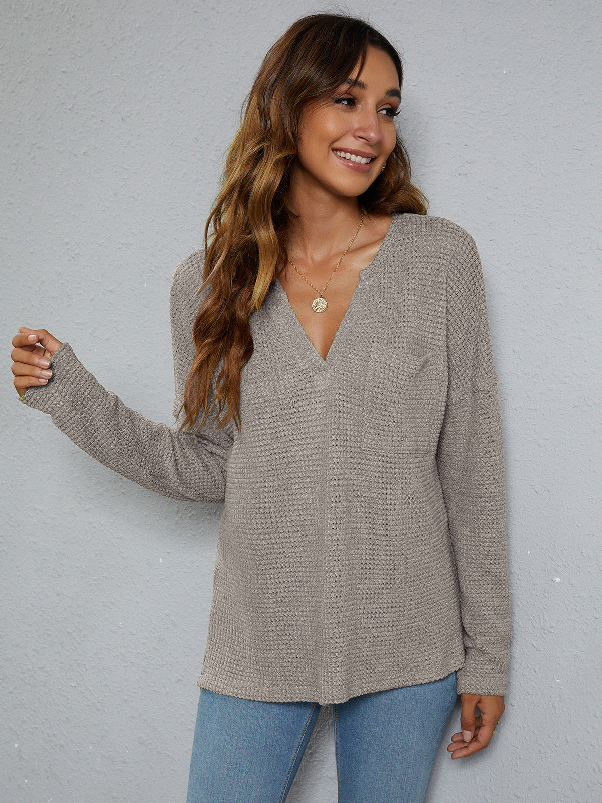 Dropped Shoulder High-Low Waffle-Knit Top - nailedmoms