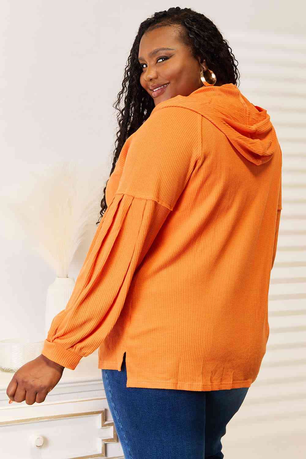 Basic Bae Side Slit Buttoned Waffle Knit Hoodie - nailedmoms