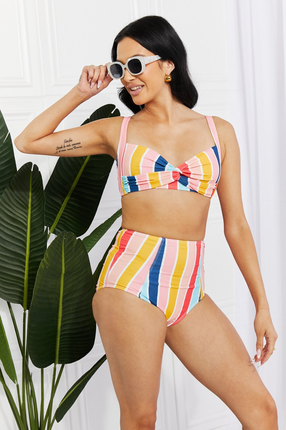Marina West Swim Take A Dip Twist High-Rise Bikini in Stripe - nailedmoms
