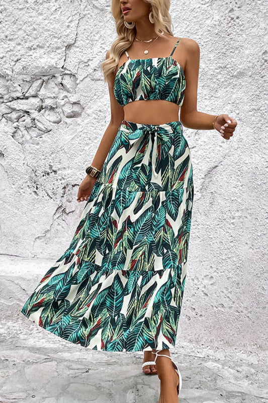 Botanical Print Cami and Tiered Skirt Set - nailedmoms