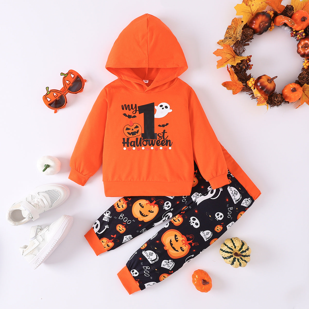 BOO Graphic Long Sleeve Hoodie and Printed Pants Set - nailedmoms