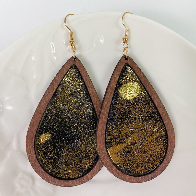 Teardrop Shape Wooden Dangle Earrings - nailedmoms