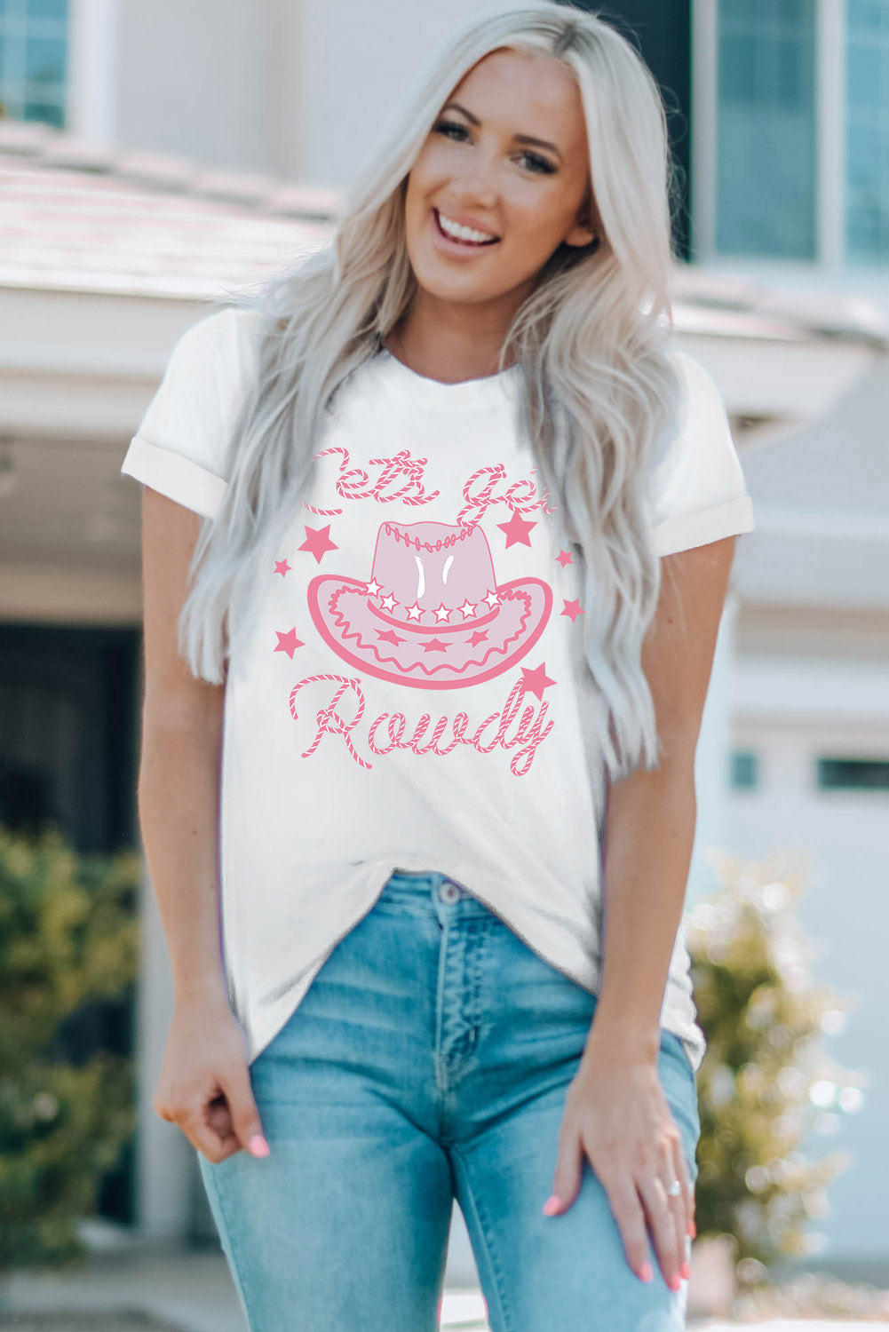 Cowboy Hat Graphic Round Neck Tee - nailedmoms
