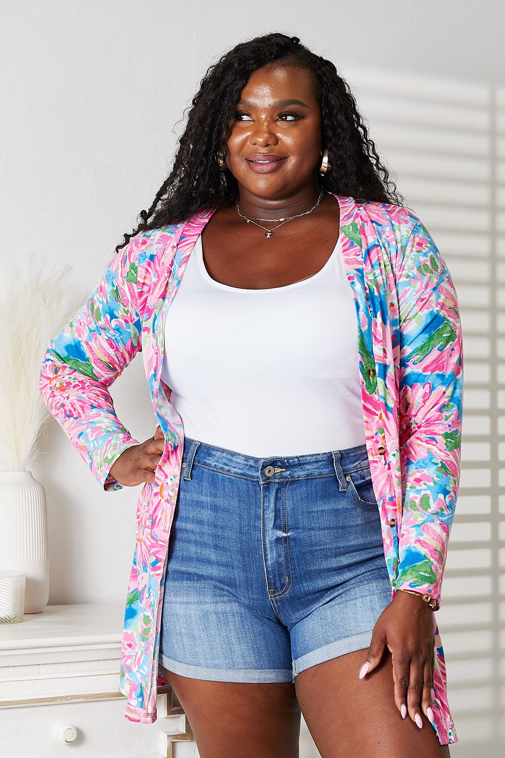 Double Take Floral Open Front Long Sleeve Cardigan - nailedmoms