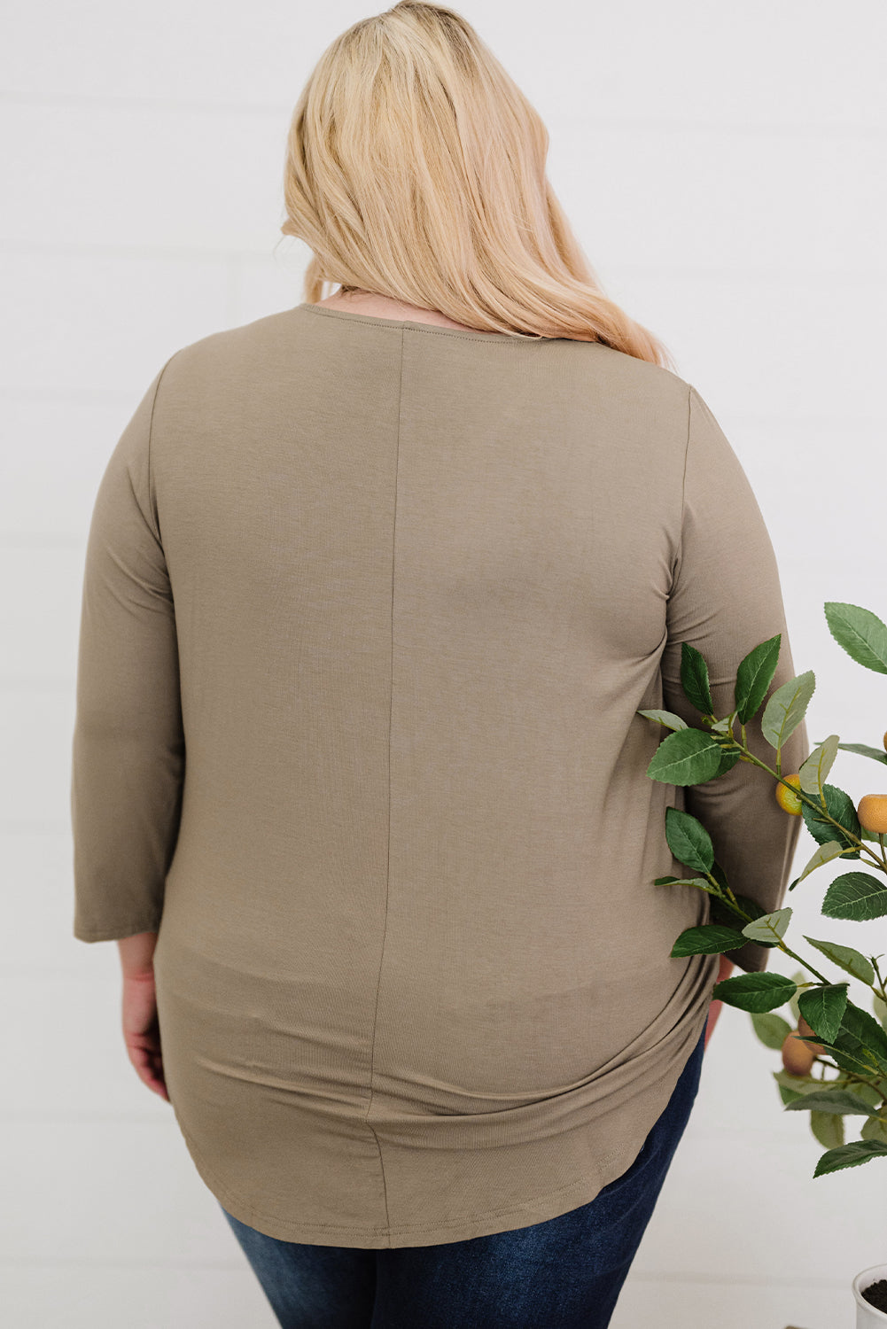 Plus Size Curved Hem Neck Detail Tee - nailedmoms