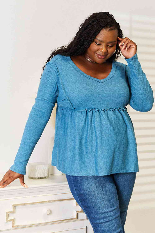 Jade By Jane Full Size Frill Trim Babydoll Blouse - nailedmoms