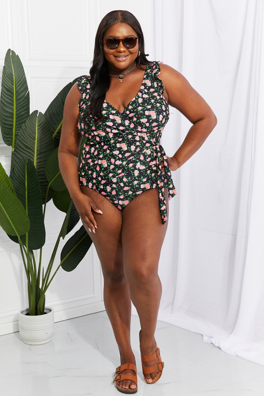 Marina West Swim Full Size Float On Ruffle Faux Wrap One-Piece in Floral - nailedmoms