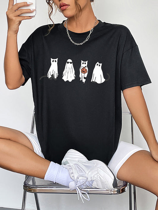 Round Neck Short Sleeve Ghost Graphic T-Shirt - nailedmoms