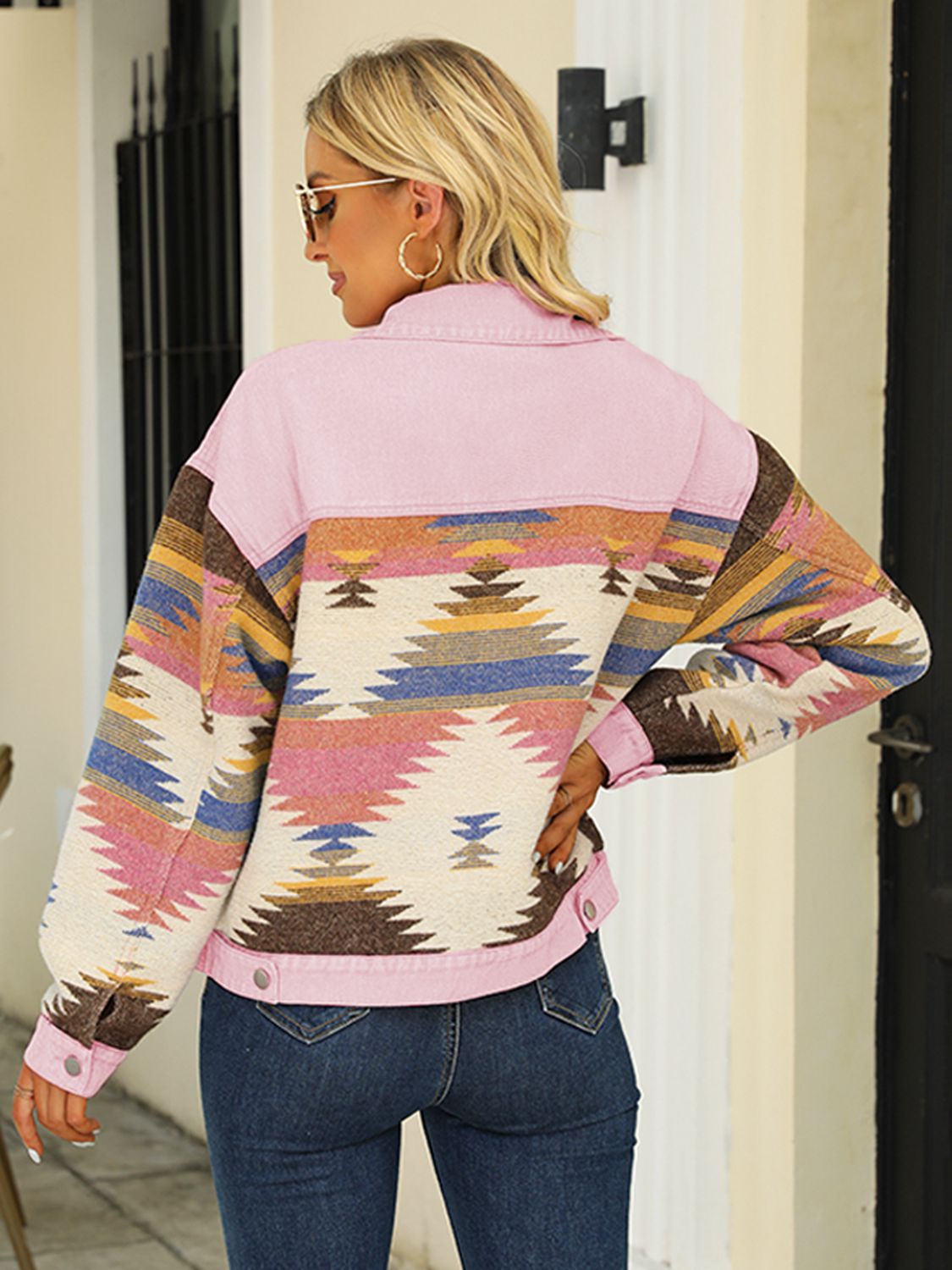 Printed Dropped Shoulder Long Sleeve Denim Jacket - nailedmoms