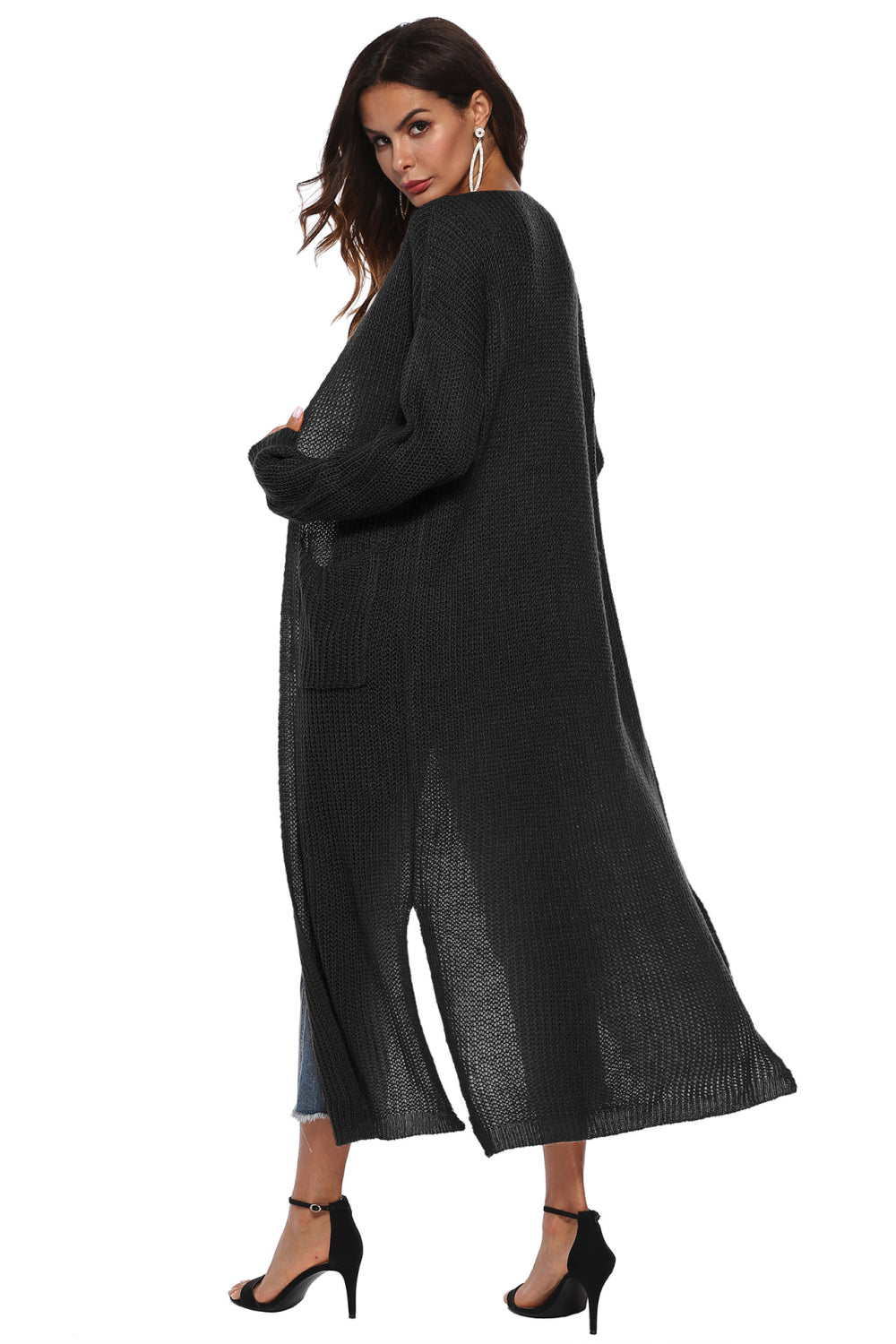 Long Sleeve Open Front Buttoned Cardigan - nailedmoms