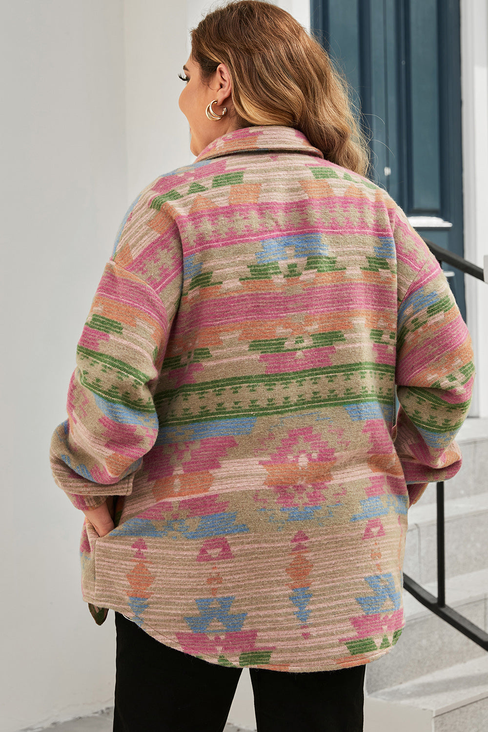Plus Size Geometric Collared Jacket - nailedmoms