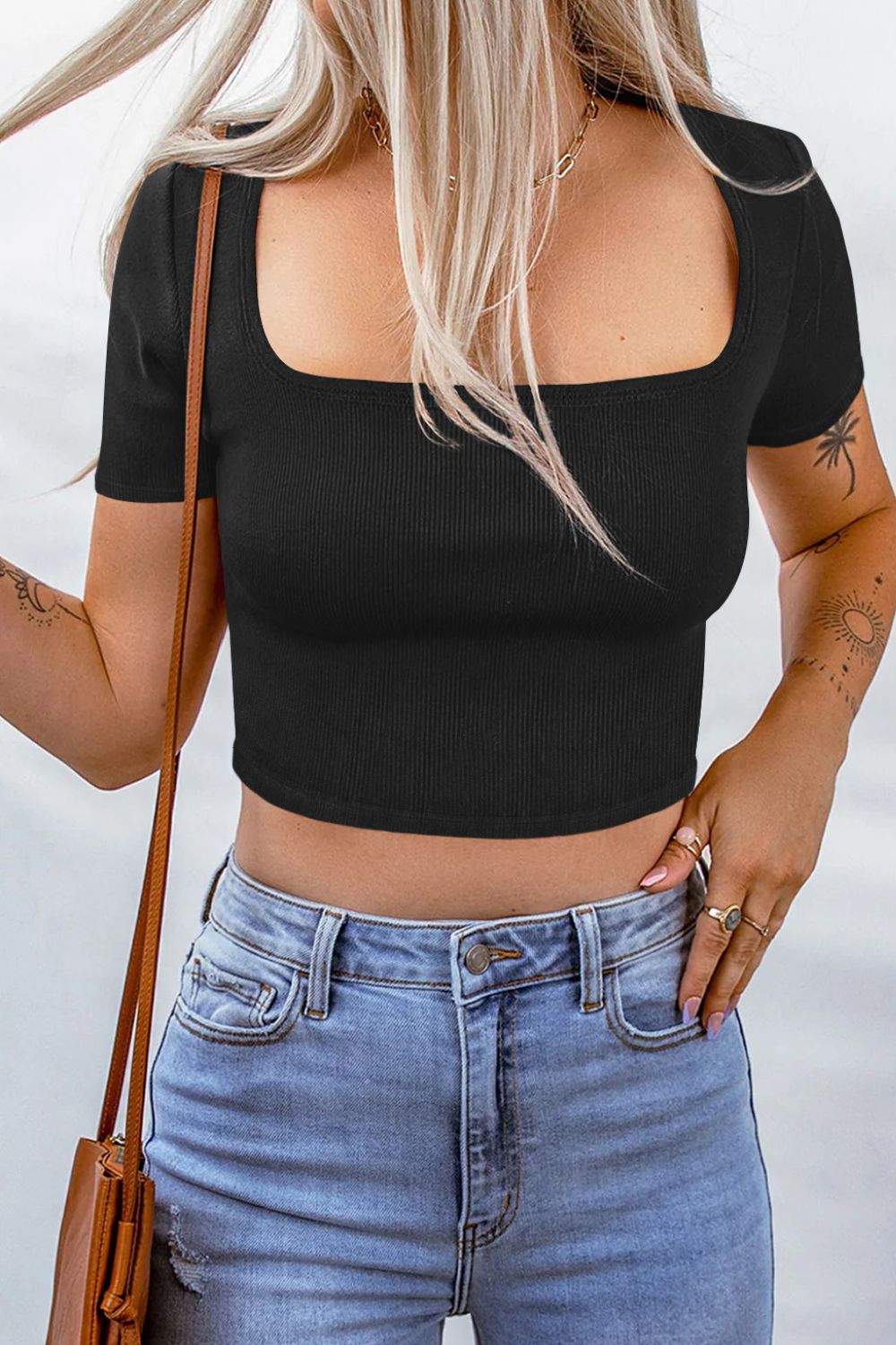 Square Neck Ribbed Crop Top - nailedmoms