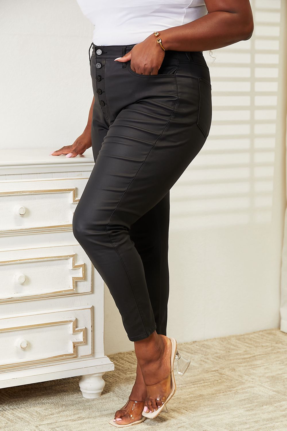 Kancan Full Size High Rise Black Coated Ankle Skinny Jeans - nailedmoms
