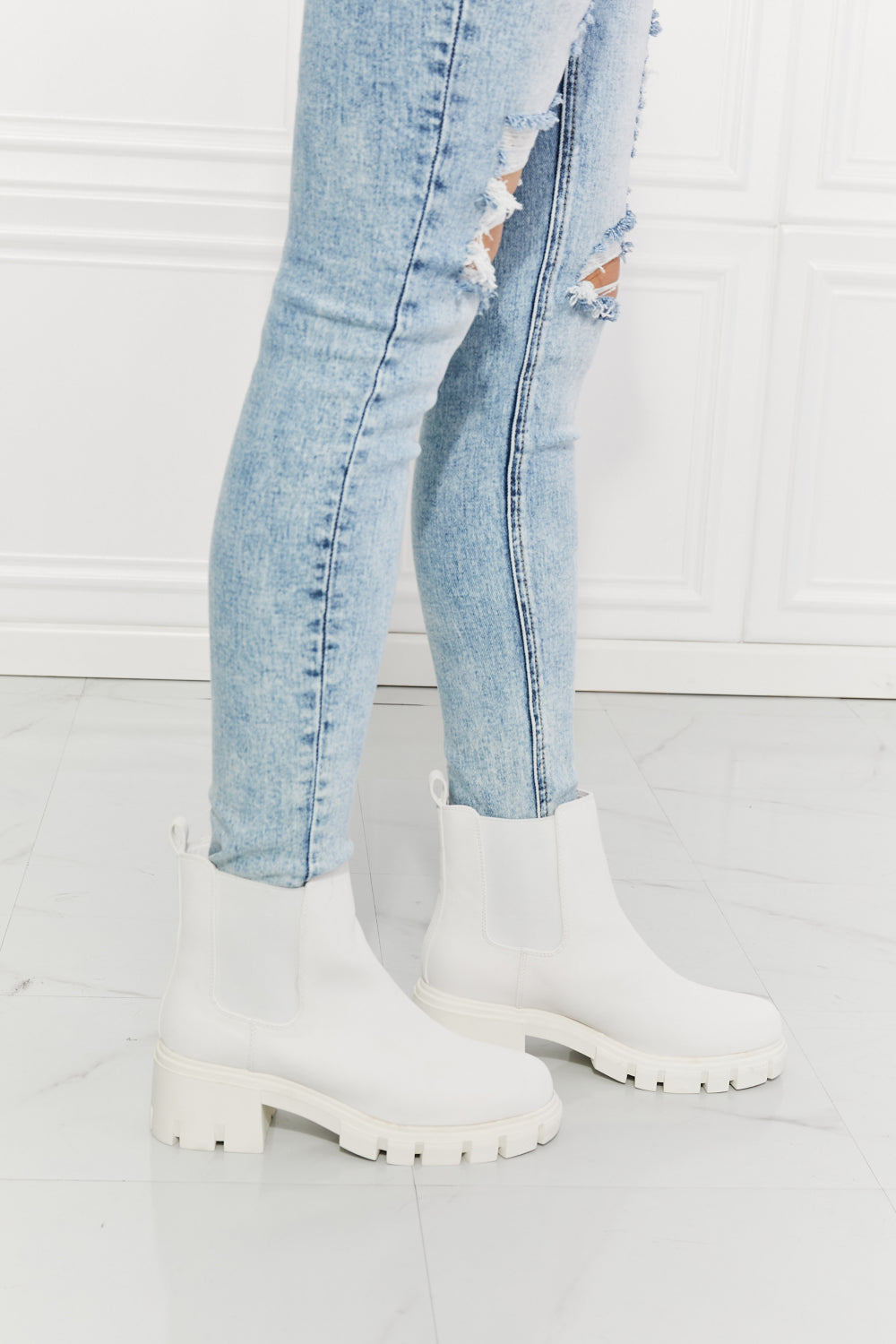 MMShoes Work For It Matte Lug Sole Chelsea Boots in White - nailedmoms