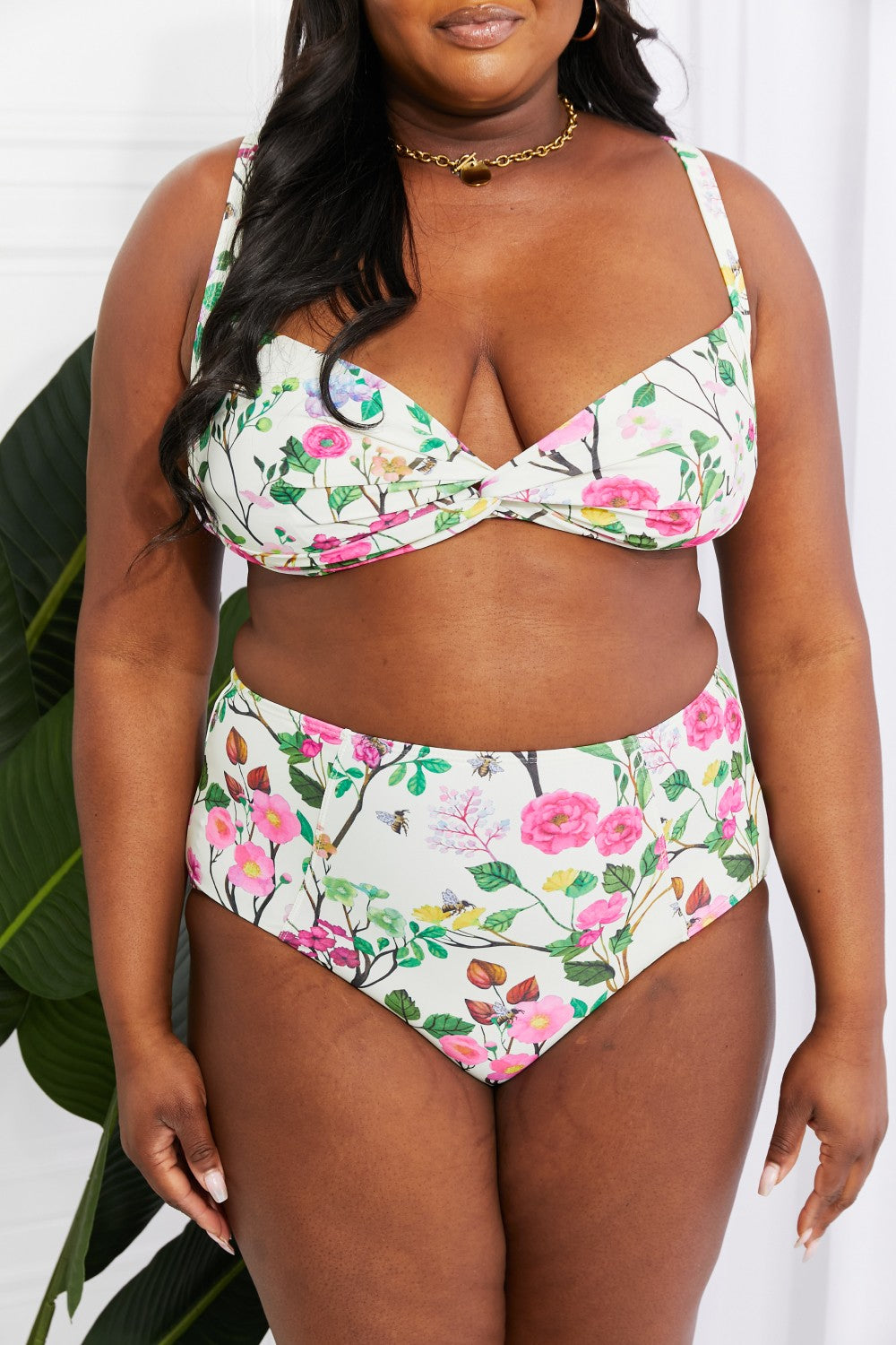 Marina West Swim Take A Dip Twist High-Rise Bikini in Cream - nailedmoms