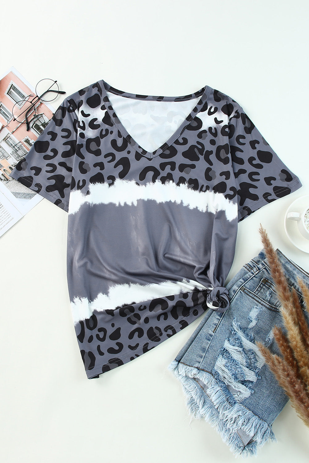 Leopard V-Neck Tee Shirt - nailedmoms