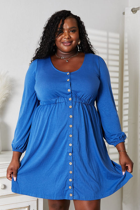 Double Take Scoop Neck Empire Waist Long Sleeve Magic Dress - nailedmoms