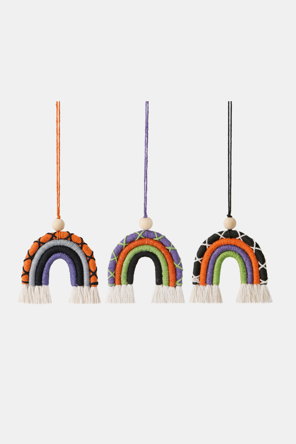 Fringe Macrame Rainbow Shape Wood Bead Cotton Keychain - nailedmoms