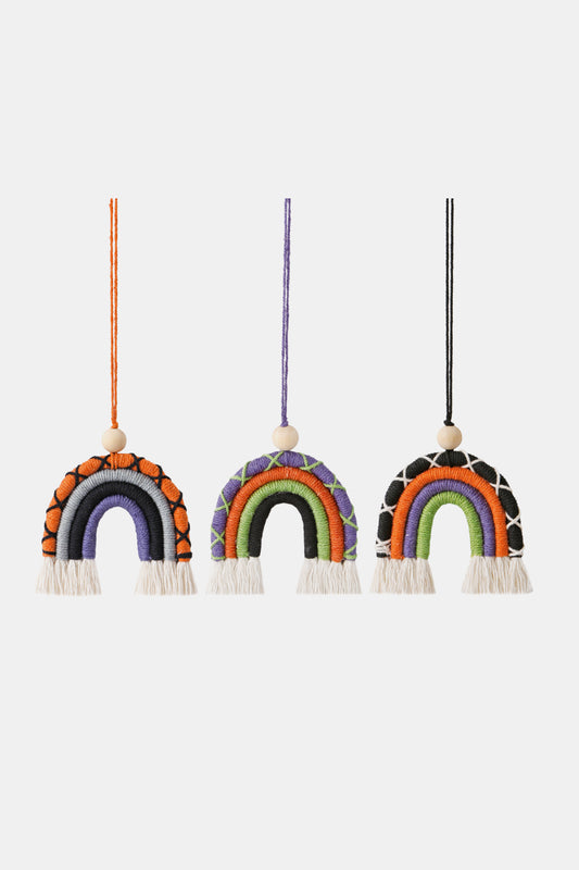 Fringe Macrame Rainbow Shape Wood Bead Cotton Keychain - nailedmoms