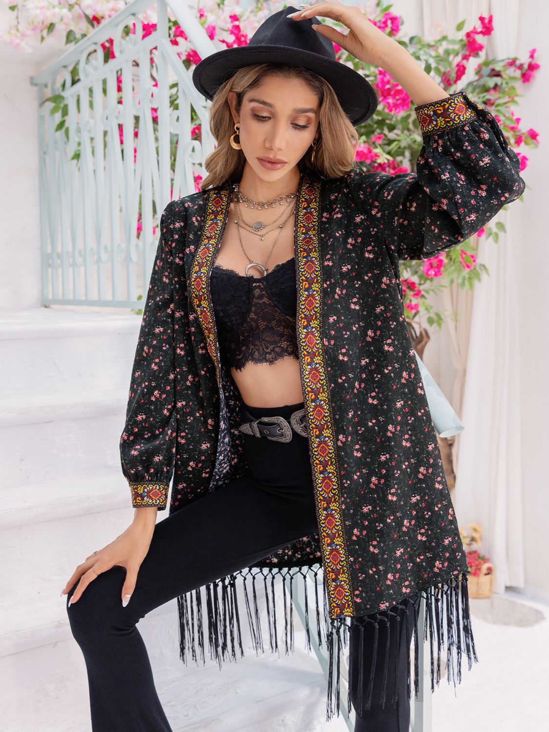 Printed Fringe Detail Cardigan - nailedmoms