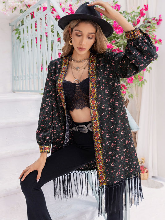 Printed Fringe Detail Cardigan - nailedmoms
