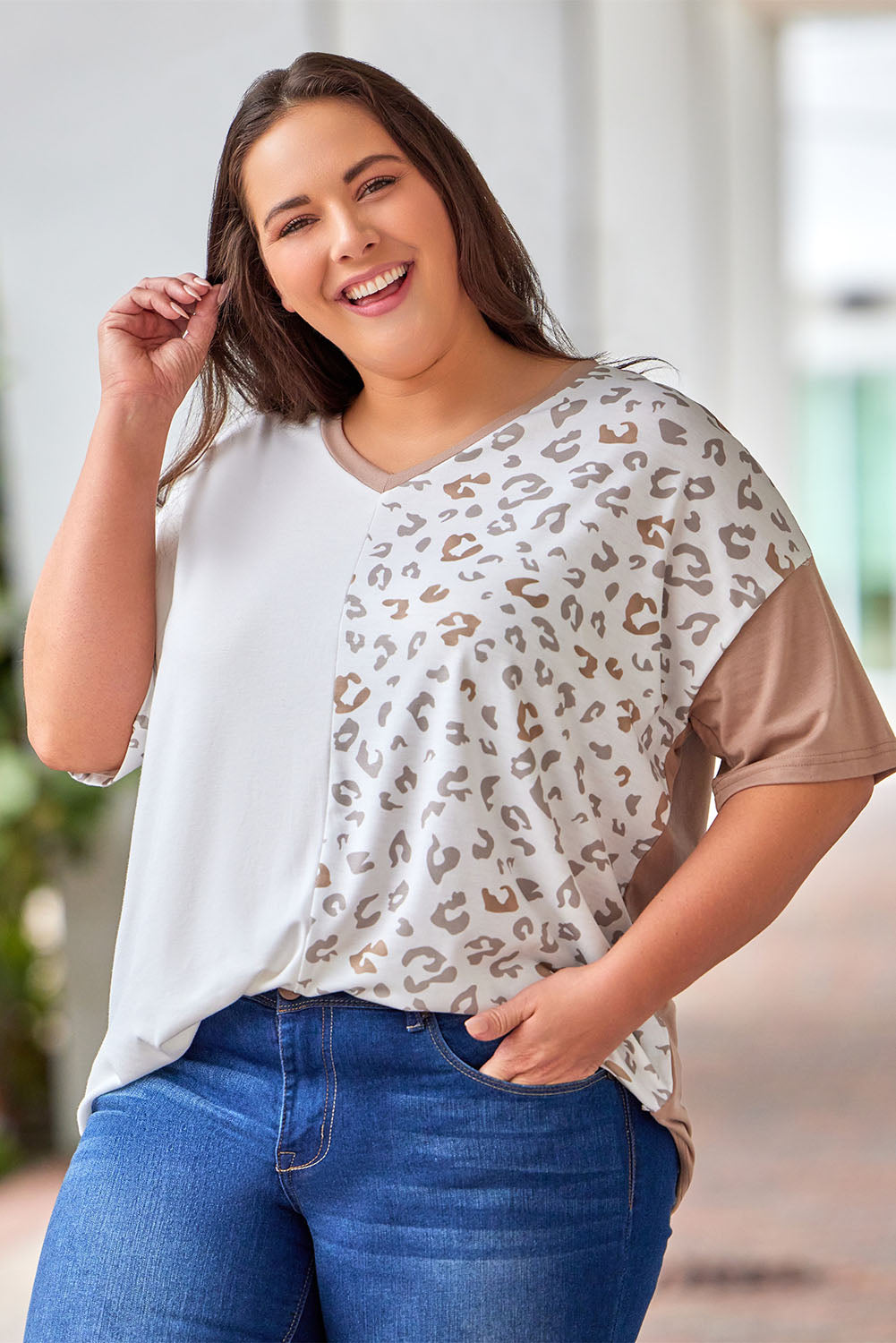Plus Size Leopard V-Neck T-Shirt - nailedmoms